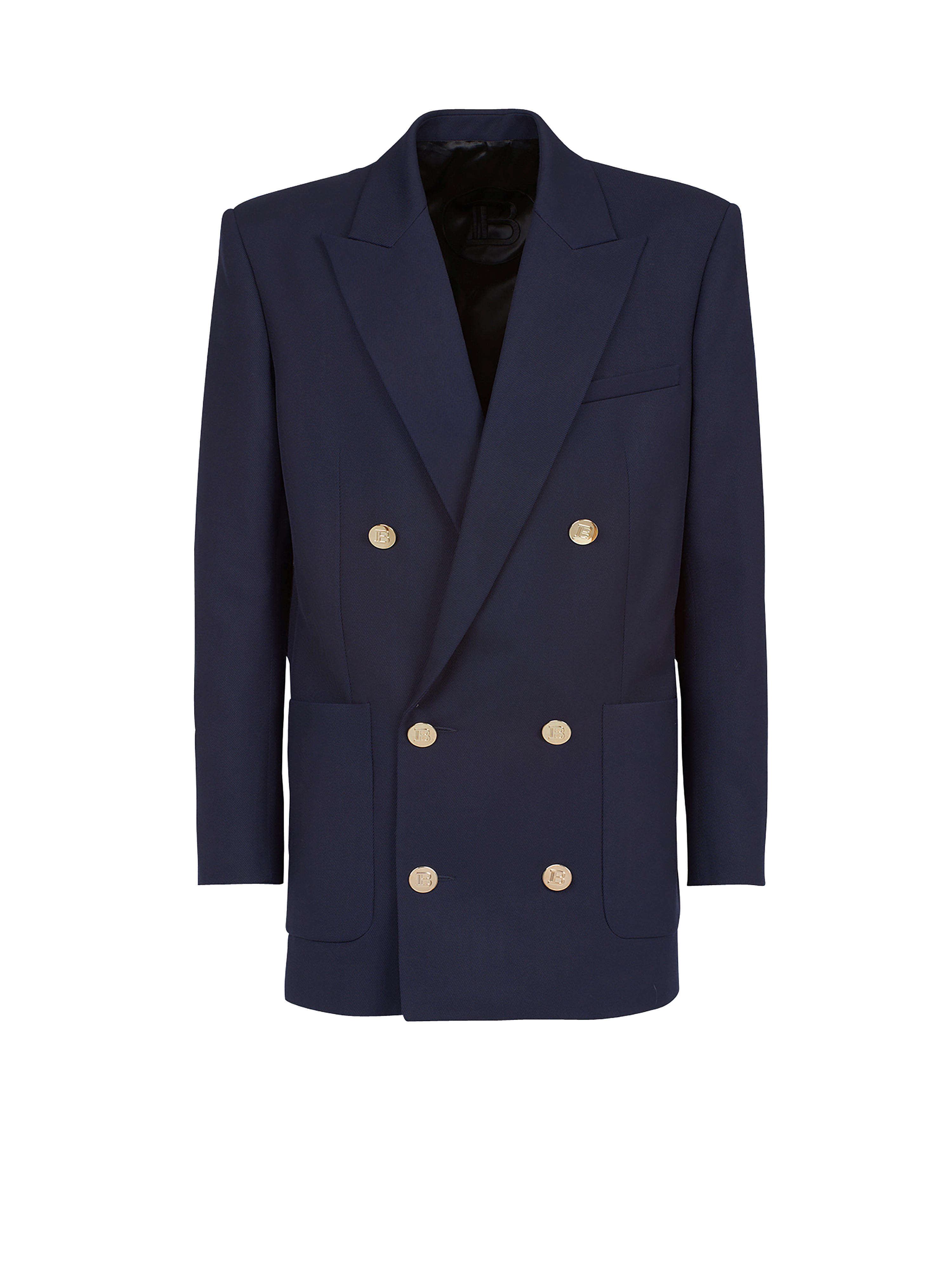 Twill blazer with double-breasted silver-tone buttoned fastening, navy